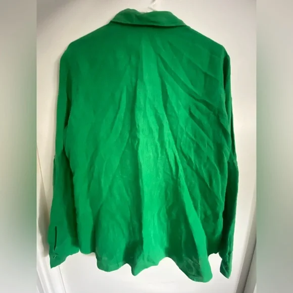 Zara Long Sleeve Button Down Green Blouse Woman’s Size Large - Picture 7 of 11